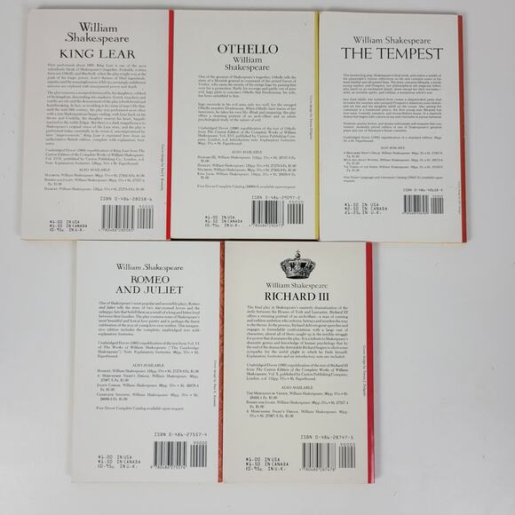 Vintage 1990's Lot of 5 William Shakespear Dover Thrift Editions Book Paperback - Picture 2 of 10